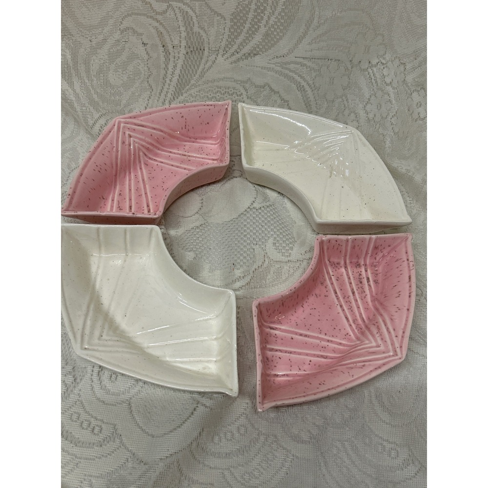 MCM Vintage California Original Pink White Speckle Fan Relish Dishes Set‎ 4 USA
